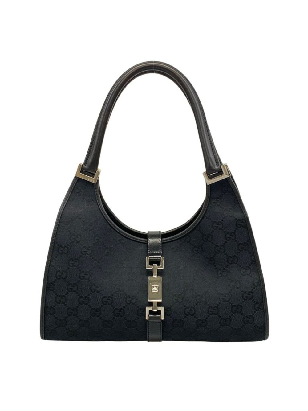 Gucci Shoulder Bag Jackiegg Pattern Black Leather
